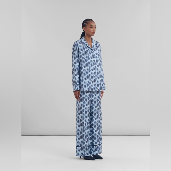 MARNI Light blue silk palazzo trousers with Crayon Leopard print - Picture 2 of 5